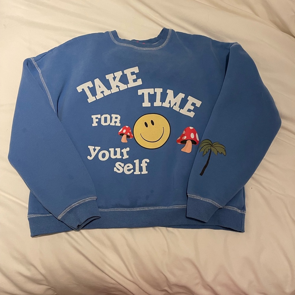Edikted Blue Graphic Sweatshirt with Smiley Face